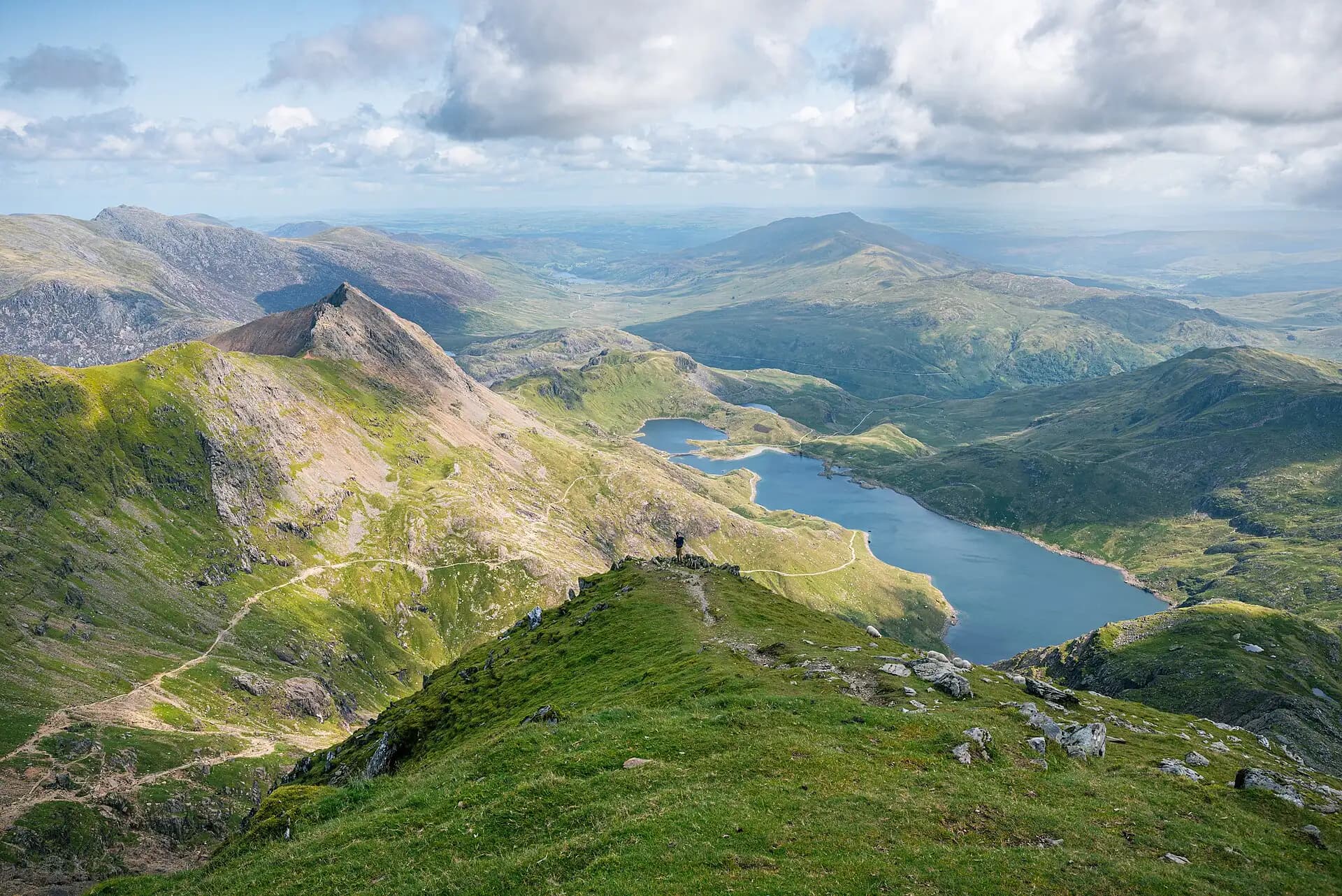 View from near the summit of Yr Wyddfa towards Crib Goch and Llyn Llydaw