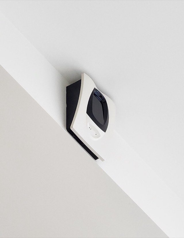 A ceiling-mounted smoke detector